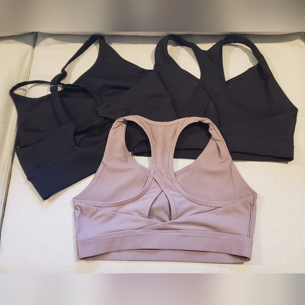 Gymshark Women's Black and Mauve Sports Bra Set - Picture 2 of 10